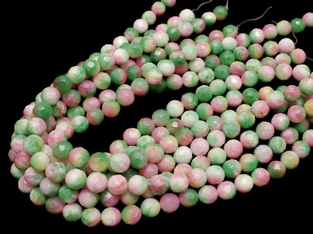 Pink & Green Jade 64Faceted Round 10mm 1strand beads (aprx.15inch / 37cm)