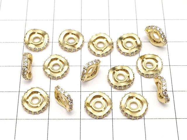 Metal parts Roundel 9.5x9.5x2.5mm Gold (with CZ) 2pcs