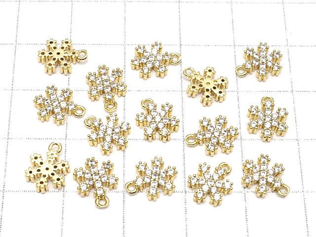 Metal Parts Snow Crystal Charm w / CZ Gold Color 2 pcs