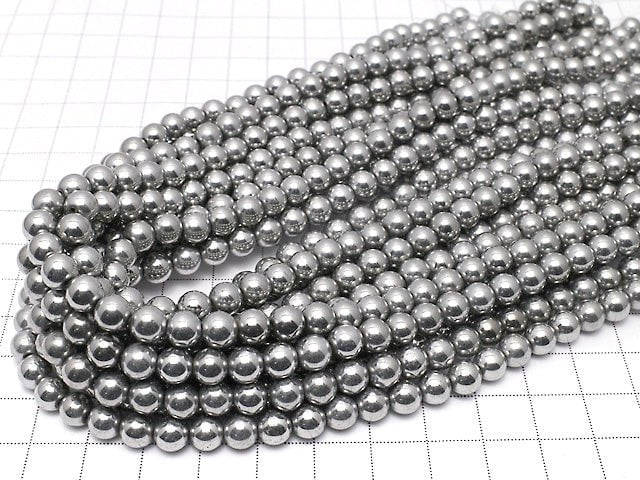 Magnetic! Hematite Round 6mm Silver Coating 1strand beads (aprx.15inch / 36cm)