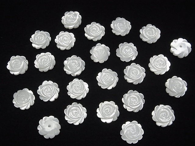 [Video] High quality White Shell (Silver-lip Oyster) Rose 12 mm [Half Drilled Hole] 4pcs