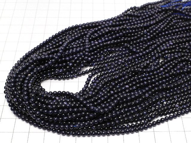 [Video] Blue Golden Sand Stone  Round 3mm 1strand beads (aprx.15inch/38cm)
