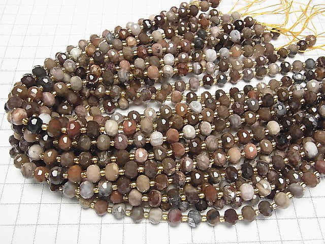 [Video]High Quality! Petrified Wood Faceted Button Rondelle 8x8x6mm 1strand beads (aprx.15inch/37cm)