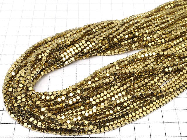 [Video]Hematite Small Size Cube Shape 3x3x3mm gold coating 1strand beads (aprx.15inch/38cm)