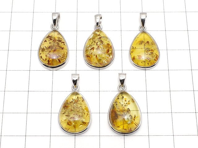 [Video] Baltic Amber Pear shape Pendant 19x14mm Silver925 1pc