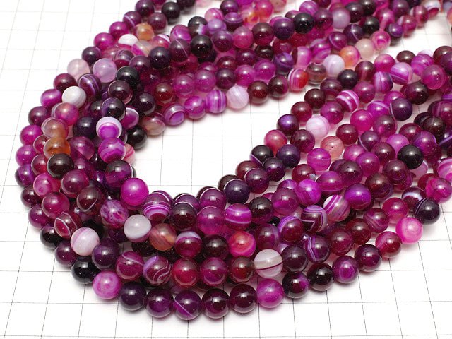 [Video] Pink stripe agate Round 8mm 1strand beads (aprx.15inch / 36cm)