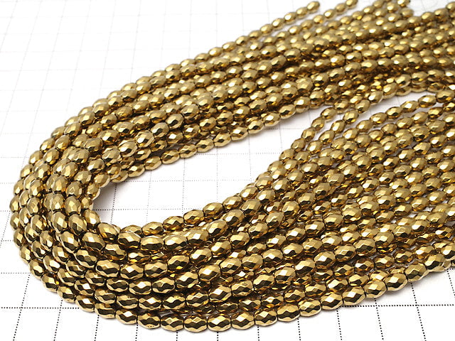 [Video]Hematite Faceted Rice 6x4x4mm Gold coating 1strand beads (aprx.15inch / 38cm)