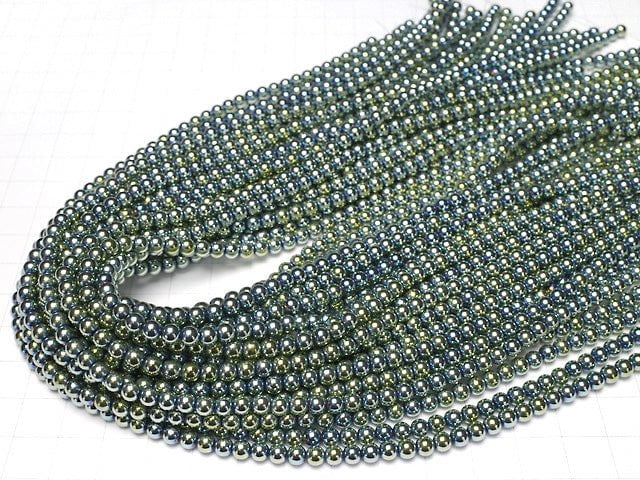 [Video] Hematite Round 4mm metallic green 1strand beads (aprx.15inch / 38cm)