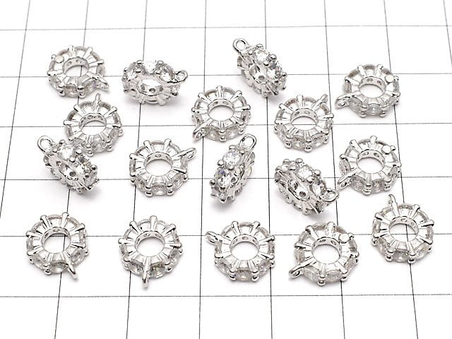 Round with metal Parts Roundel [6 mm] [7 mm] [9 mm] silver color (with CZ) 2 pcs