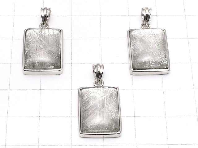 Meteorite (Muonionalusta) rectangle Pendant 18 x 13 x 6 mm Silver 925