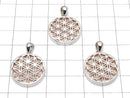 Meteorite Flower of life design included Coin Pendant 20 mm pink gold color Silver 925