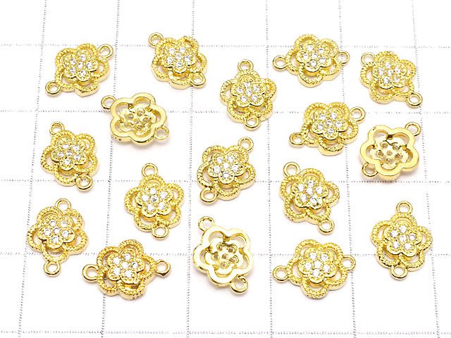 Metal Parts Joint Parts Flower 10.5 x 8 mm Gold Color (with CZ) 1 pc $1.99