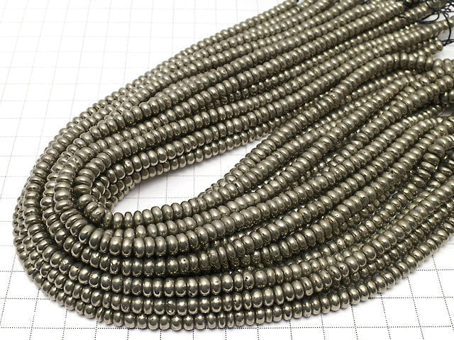 [Video]Pyrite Rondelle 6x6x3mm half or 1strand beads (aprx.15inch/38cm)