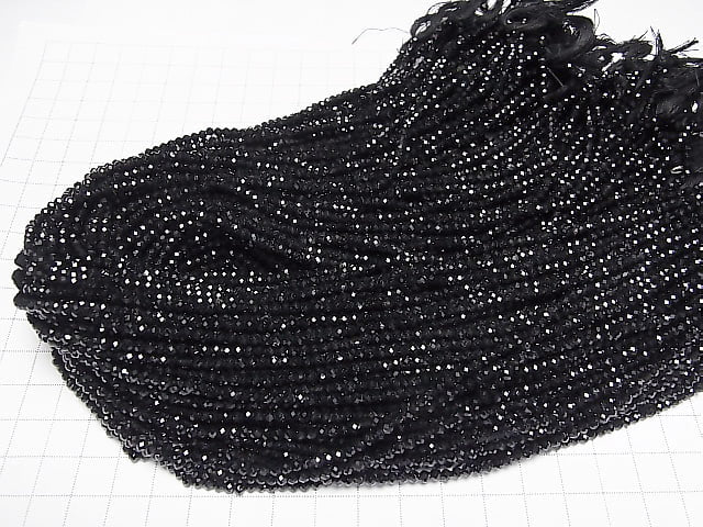 [Video] High Quality! Black Tourmaline AAA Faceted Button Rondelle 1strand beads (aprx.15inch / 38cm)
