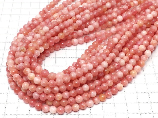 Pink & White Jade Round 6mm 1strand beads (aprx.15inch / 37cm)