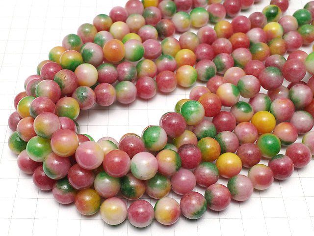 Red & Green Jade Round 12mm 1strand beads (aprx.14inch / 35cm)