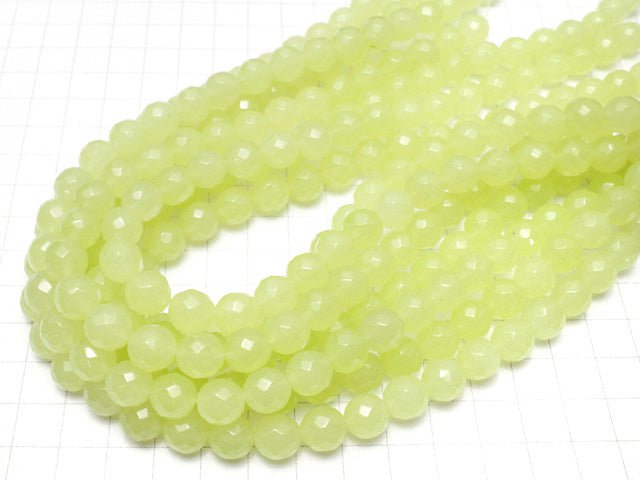 1strand $7.79! Yellow Green Jade 64Faceted Round 10mm 1strand beads (aprx.15inch / 38cm)