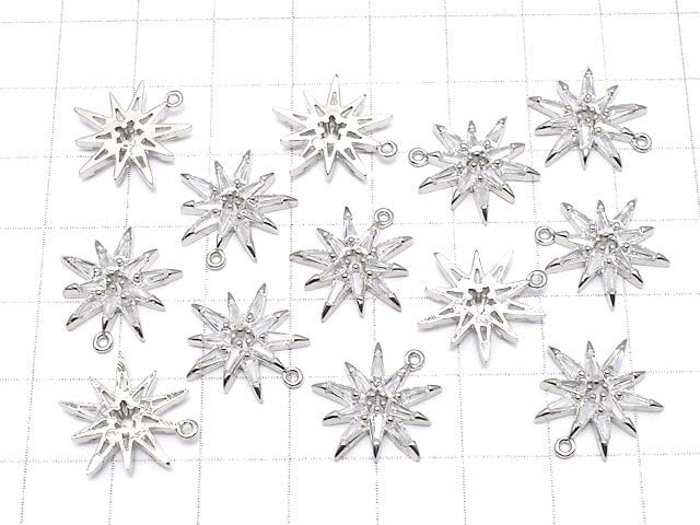 Metal parts Star motif charm with CZ 17x15mm Silver color 2pcs