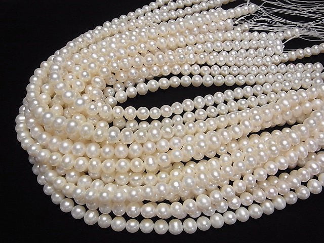[Video]Fresh Water Pearl AAA- Semi Round 8-9mm White 1strand beads (aprx.15inch/37cm)