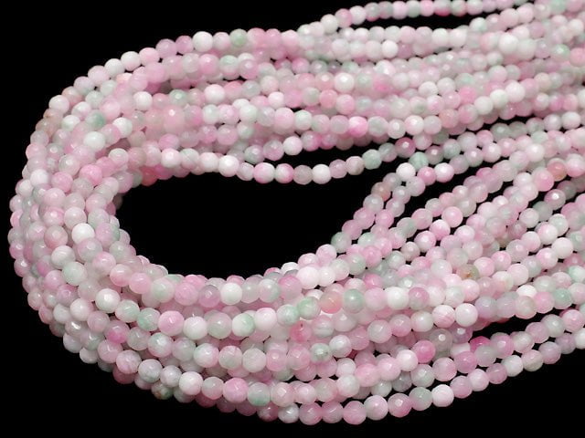 Pink & Green Jade 32 Faceted Round 4 mm 1 strand beads (aprx.15 inch / 37 cm)