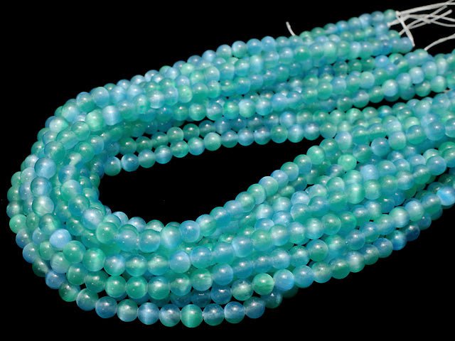 [Video] Selenite (Gypsum) Round 6mm [Blue x Green] 1strand beads (aprx.15inch/37cm)