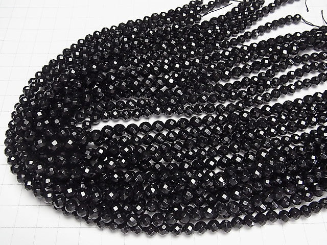 Black Tourmaline AAA 64Faceted Round 6mm half or 1strand beads (aprx.15inch / 38cm)