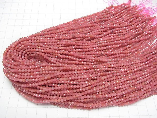 [Video] High Quality! Rhodonite AAA- Faceted Round 3mm 1strand beads (aprx.15inch / 37cm)