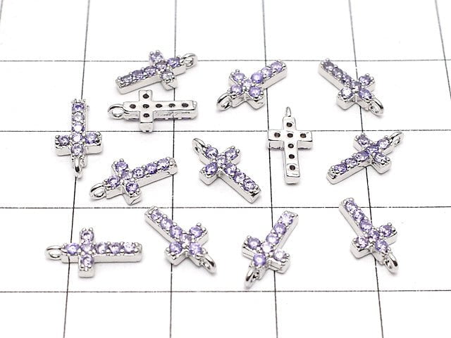 Charm cross with metal Parts CZ 10 x 5 mm [Amethyst] silver color 2 pcs $2.79