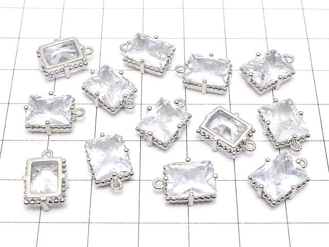 Metal Parts Rectangle Faceted Charm 12x10mm Silver Color (with CZ) 2pcs $3.79!