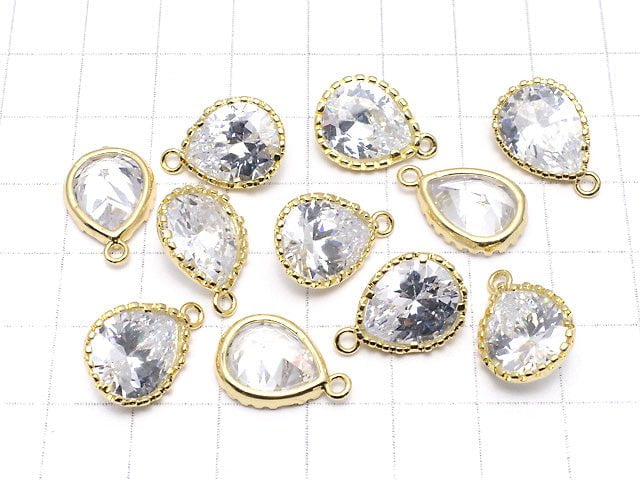 Metal parts CZ Pear shape Faceted charm 18x12x6mm Gold color 2pcs