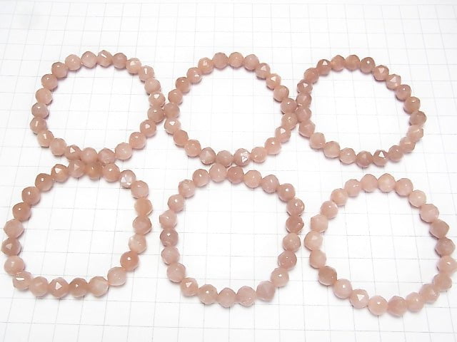 [Video] Peach Moonstone AA++ Star Faceted Round 8mm Bracelet