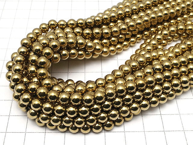 Magnetic! Hematite Round 6mm gold coating 1strand beads (aprx.15inch / 38cm)