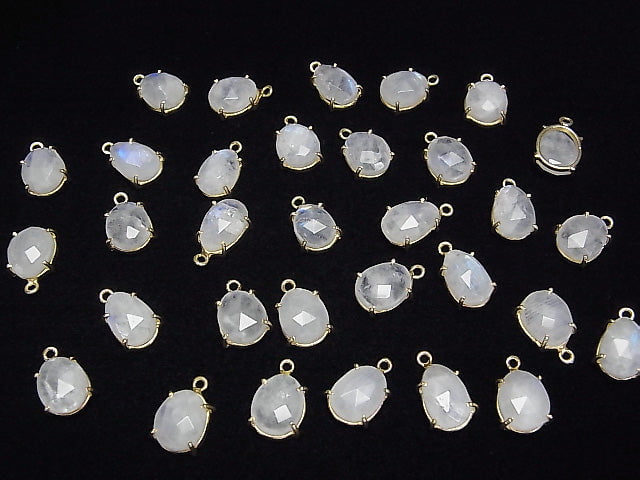 [Video]High Quality Rainbow Moonstone AA++ Bezel Setting Free Form Cut 18KGP 4pcs