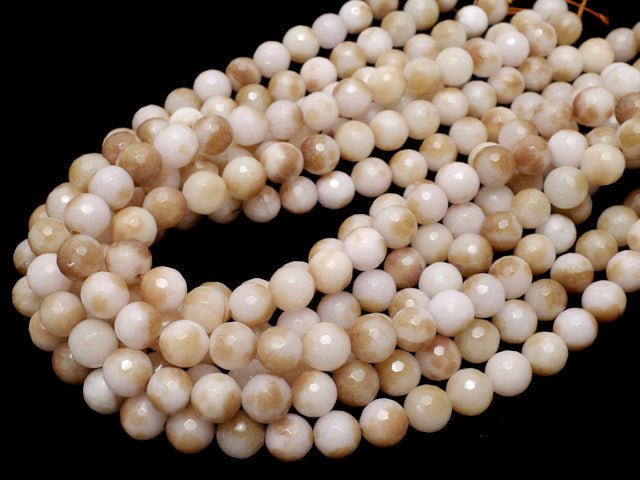 White & Brown Color Jade 128 Faceted Round 10 mm 1strand beads (aprx.15 inch / 37 cm)