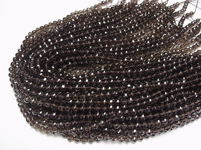 [Video] Smoky Quartz AAA Twist 72Faceted Round 6mm half or 1strand beads (aprx.15inch / 37cm)