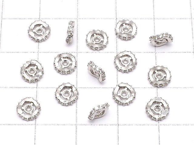 Metal parts Roundel 6x6x1.5mm Silver (with CZ) 3pcs