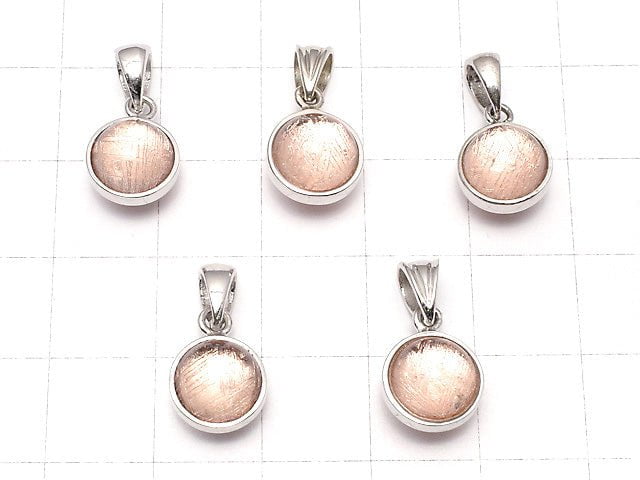 Meteorite (Muonionalusta) Pendant Round 8mm Pink Gold Silver925