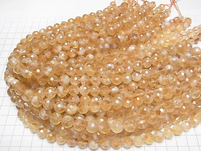 [Video]High Quality! Phantom Citrine AA++ 128Faceted Round 10mm half or 1strand beads (aprx.15inch/36cm)