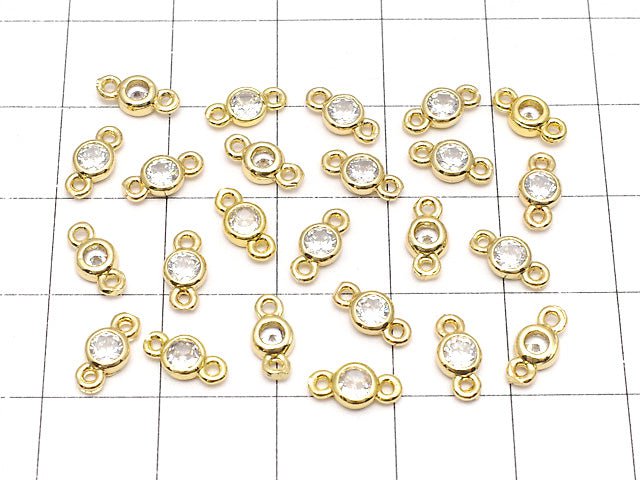 Metal parts CZ Round Faceted Charm Both Side 8x4x2mm Gold color 5pcs