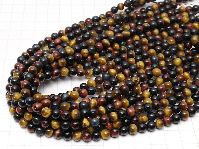 [Video] Tiger's Eye AAA - AA ++ 3 color mix Round 6mm 1strand beads (aprx.15inch / 37cm)