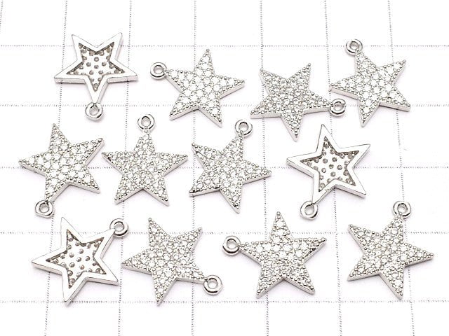 Metal Parts Star Motif Charm 14x12mm Silver Color (with CZ) 2pcs