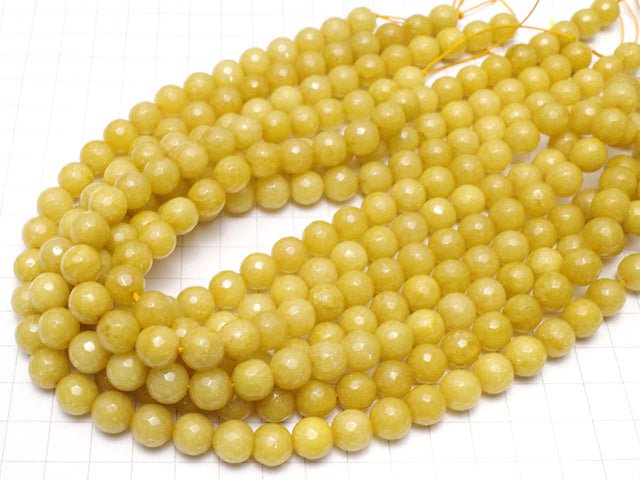 Yellow color Jade 128Faceted Round 10mm 1strand beads (aprx.15inch/36cm)