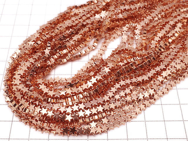 [Video] Hematite Star 4x4mm Pink Gold Coating 1strand beads (aprx.15inch/37cm)