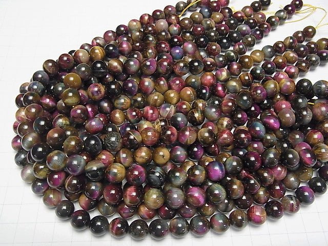 [Video] Mix Tiger's Eye AAA- Round 10mm 1strand beads (aprx.14inch / 35cm)