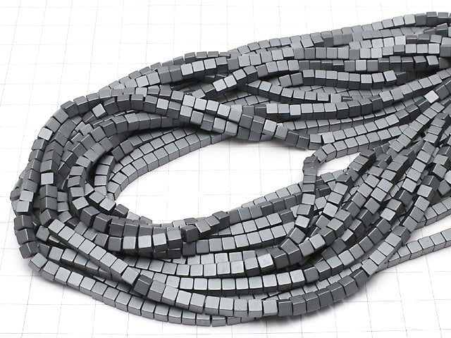 Frost Hematite Cube 4 x 4 mm x 4 mm 1 strand beads (aprx.15 inch / 38 cm)