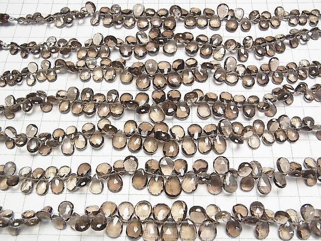 [Video] High Quality Light Color Smoky Quartz AAA Pear shape Faceted Briolette half or 1strand beads (aprx.7inch / 18 cm)