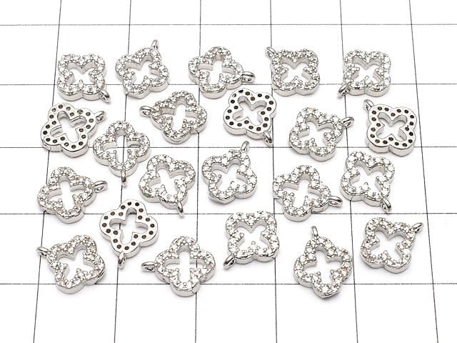 Metal Parts Charm 10x8mm Flower Silver Color (with CZ) 1pc $1.79