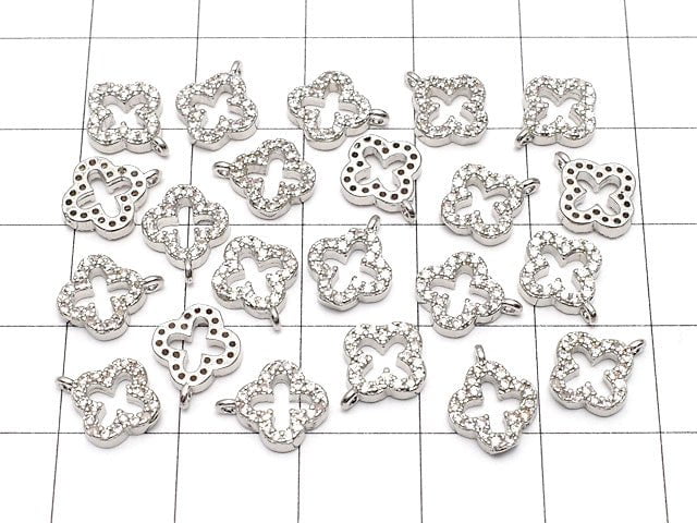 Metal Parts Charm 10x8mm Flower Silver Color (with CZ) 1pc $1.79