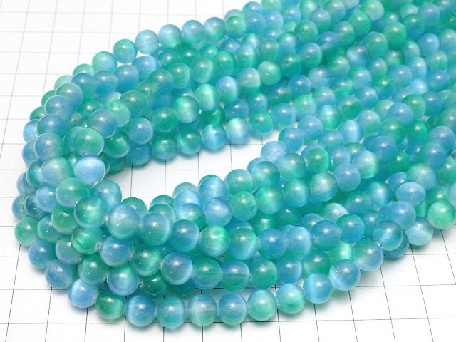 [Video] Selenite (Gypsum) Round 8mm [Blue x Green] 1strand beads (aprx.15inch/37cm)