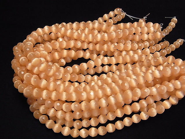 1strand $3.79! Light Orange Color Cat's Eye (Glass) 32 Faceted Round 8 mm 1strand beads (aprx.14 inch / 34 cm)